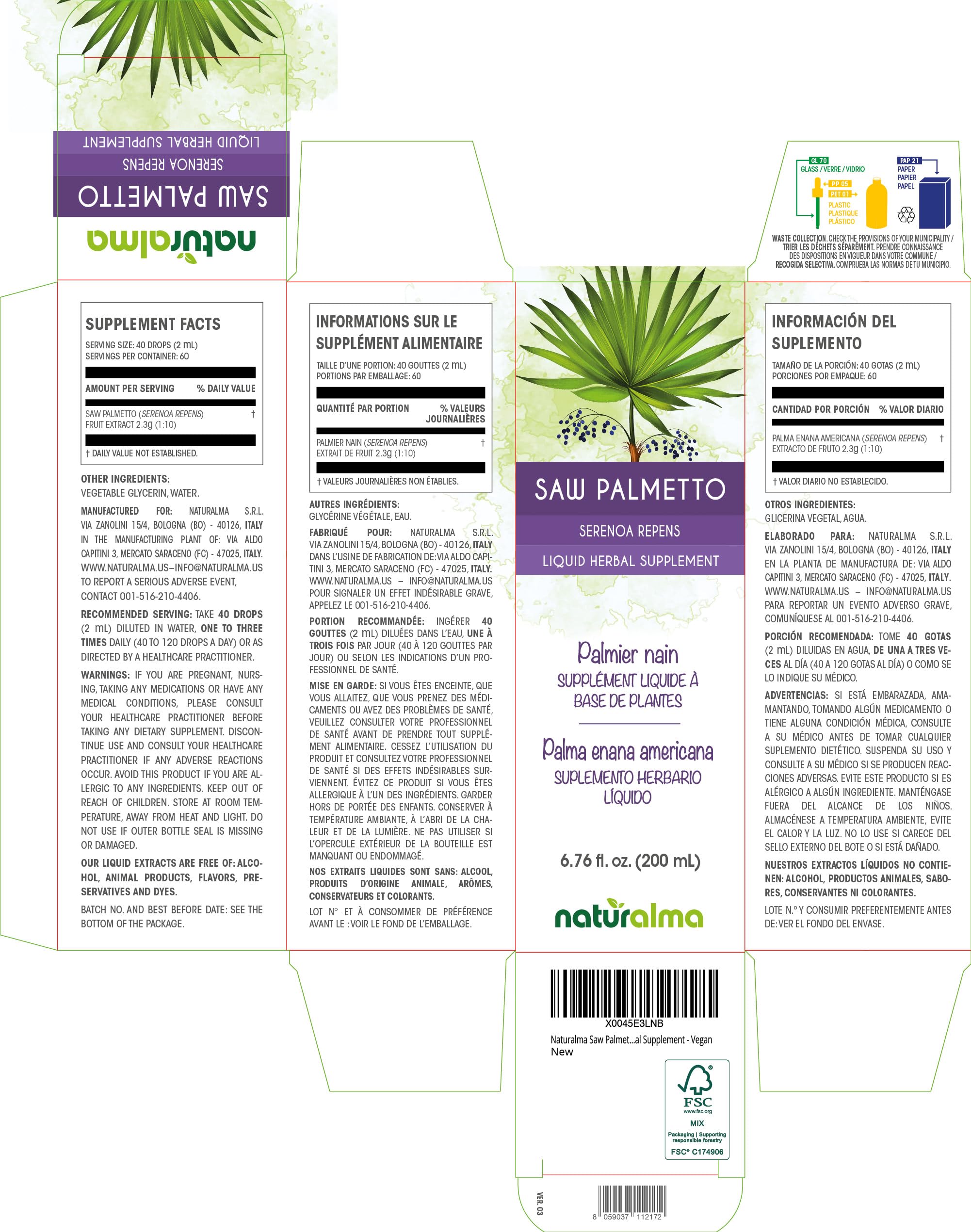 Dropper dispensing Saw Palmetto tincture into a glass dropper