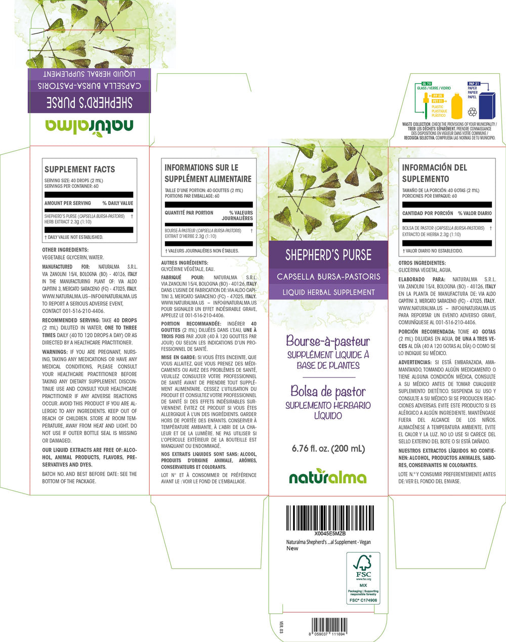 Bottle of Capsella bursa-pastoris tincture showing 6.76 fl oz