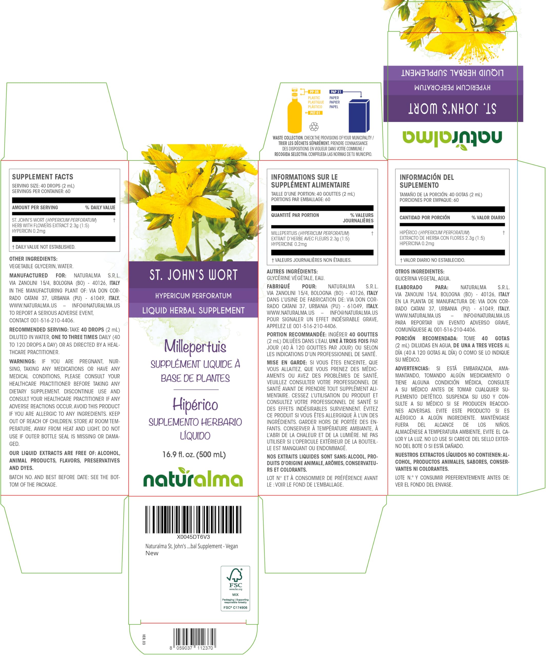 Front label of Naturalma St. John's Wort tincture 500ml