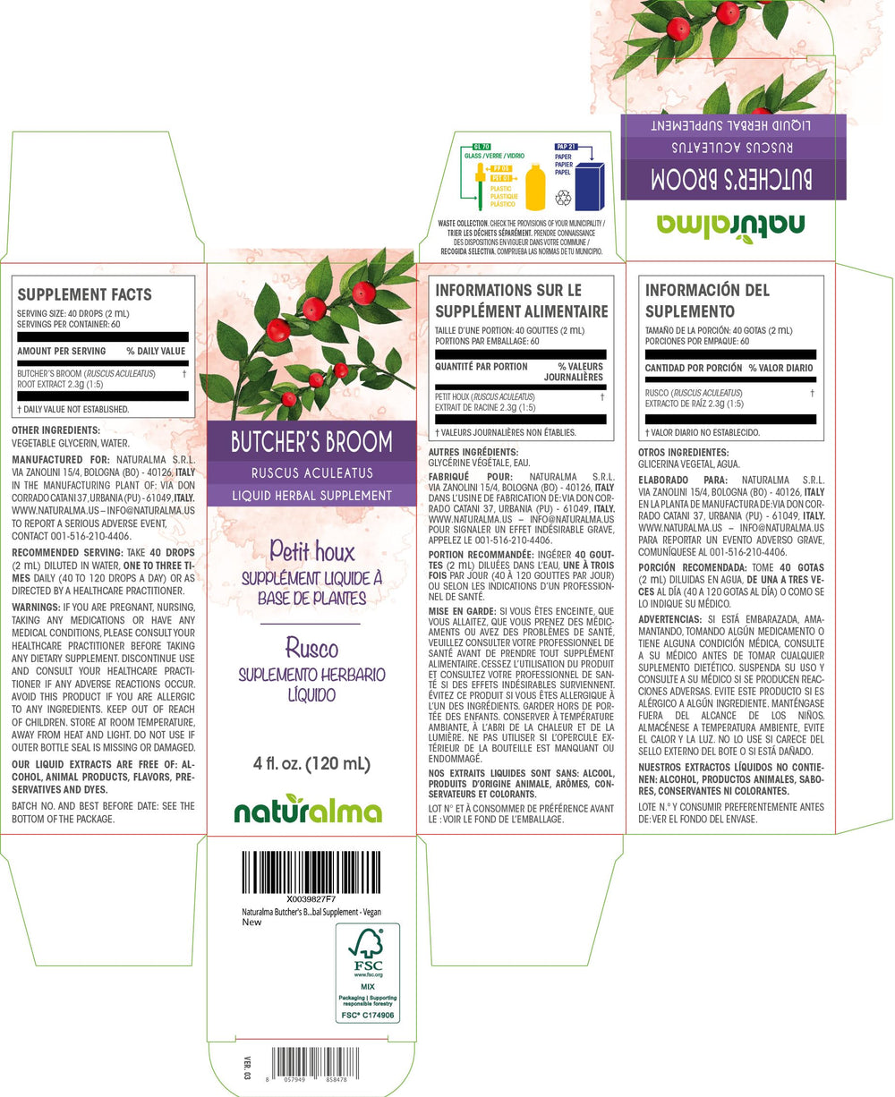 Butcher's Broom root tincture dropper and bottle