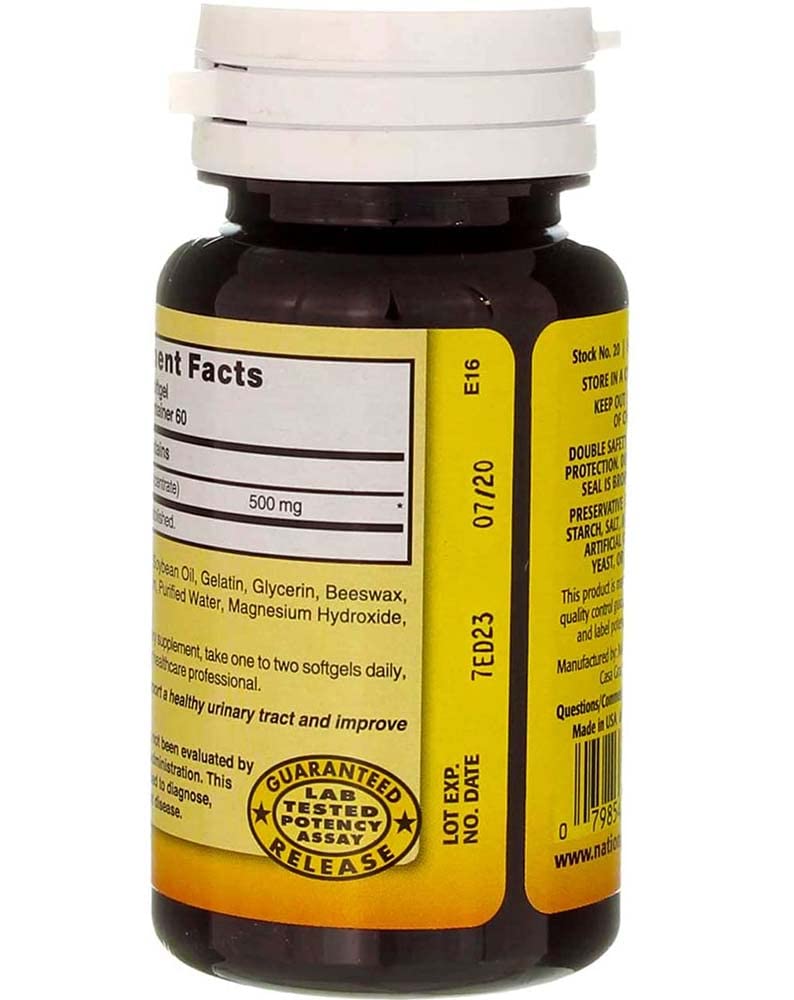 Nutrition label for Nature's Blend Cranberry Concentrate 500 mg 60 Sgels