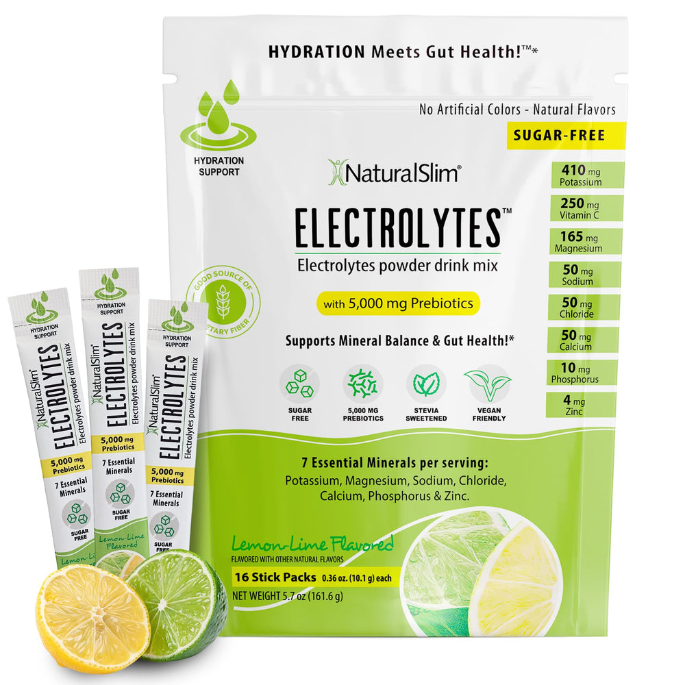 NaturalSlim hydration energy stick packet lemon-lime for on-the-go electrolyte support during workouts.