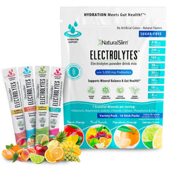 NaturalSlim Hydration Energy Stick beside a glass of water for on-the-go hydration.