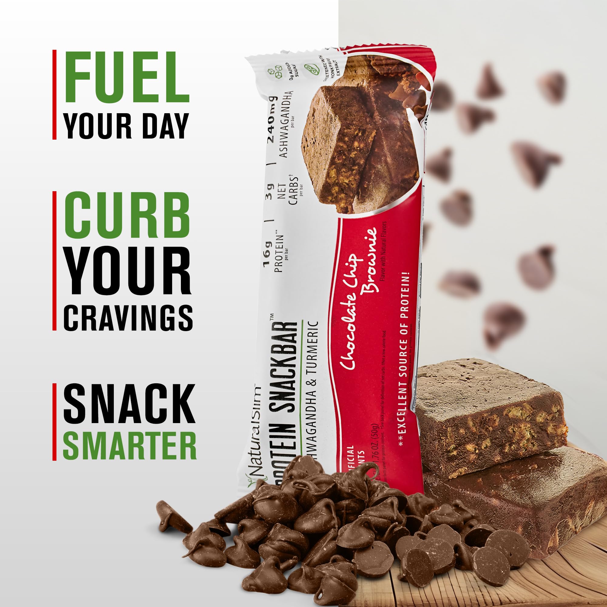 NaturalSlim peanut-butter-chocolate-chip-bar close-up creamy protein flavor