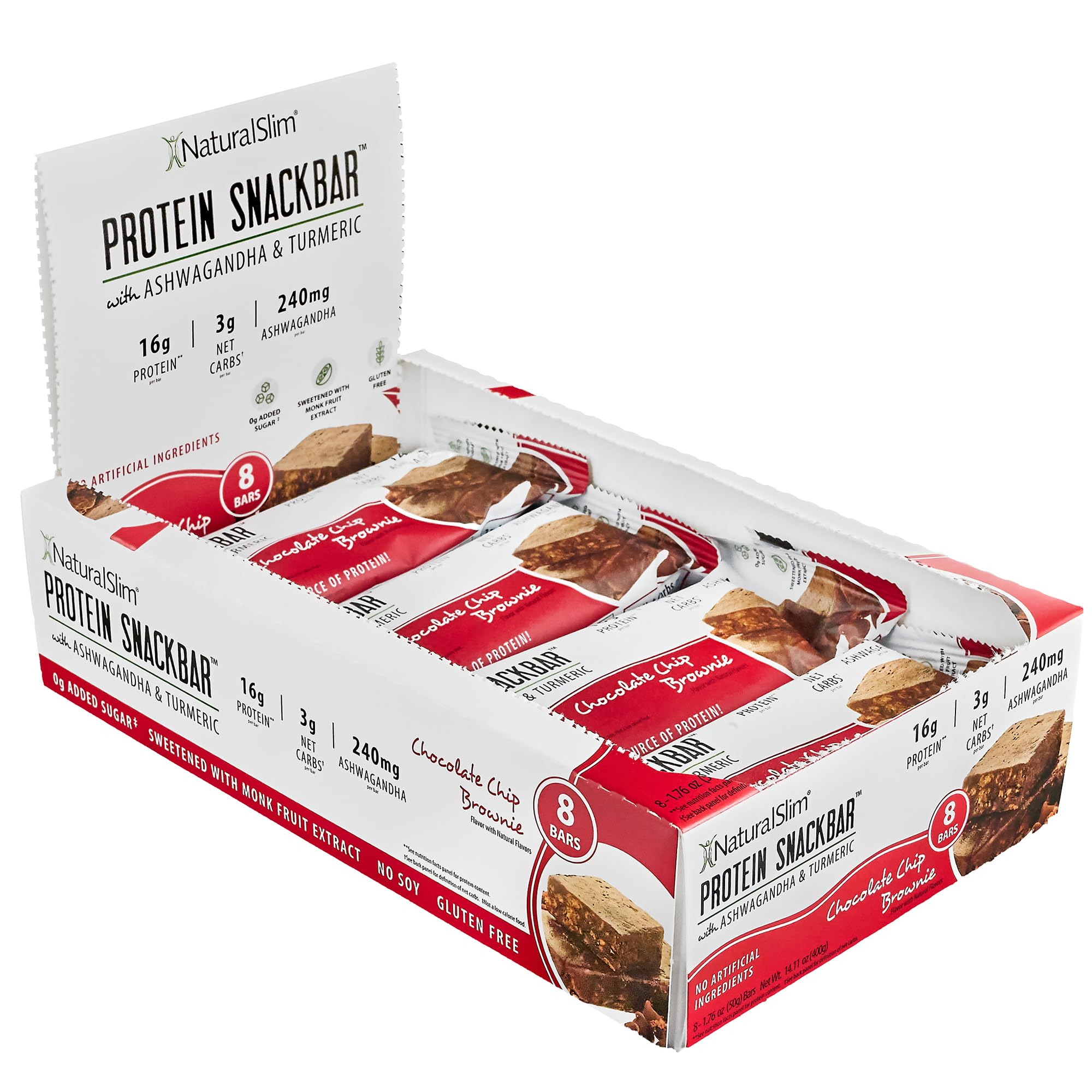 NaturalSlim protein bars chocolate-chip-brownie box presents quick high-protein snack