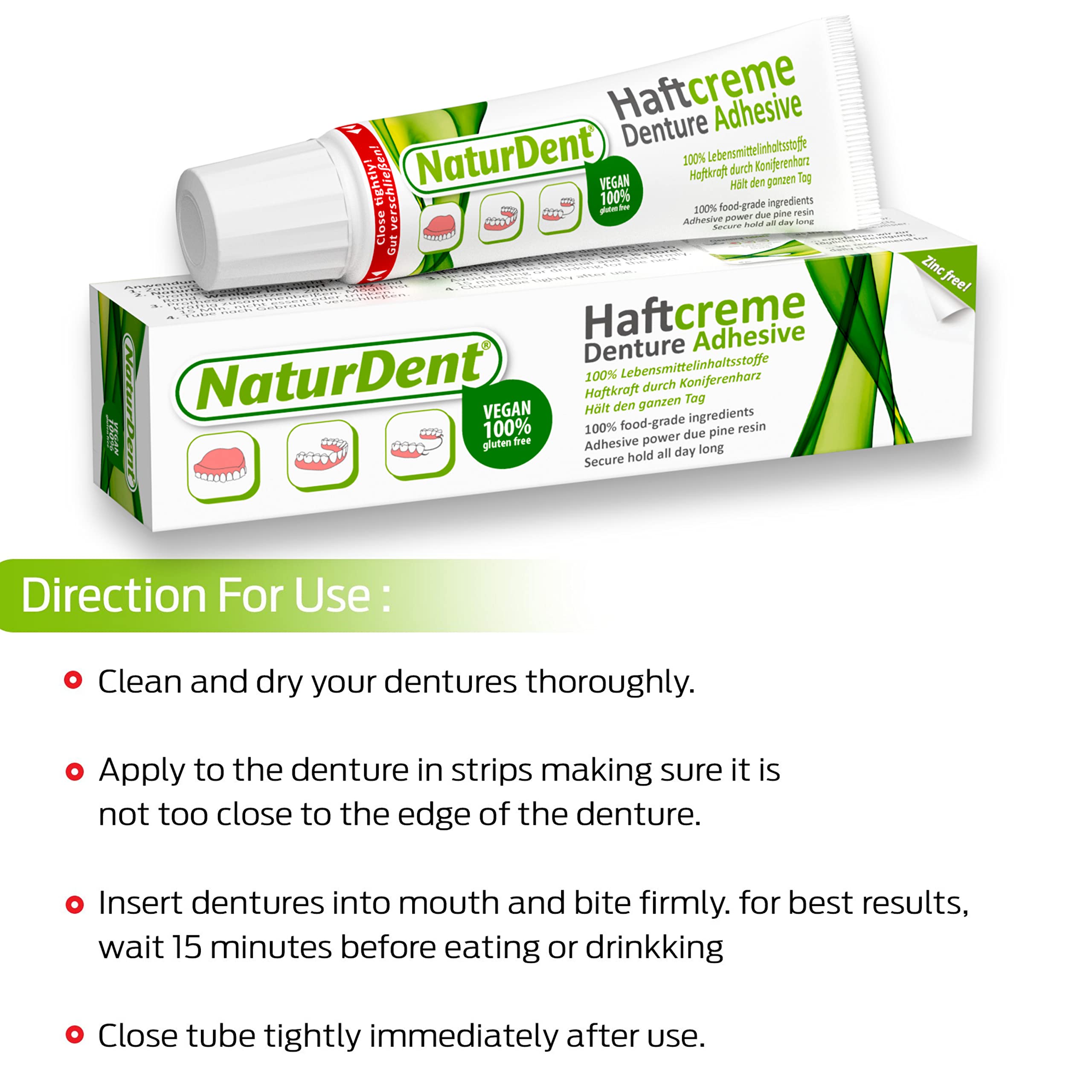 Denture secured by NaturDent adhesive