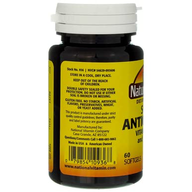 Supplement facts panel for Nature's Blend Super Antioxidant Aces 60 Sgels