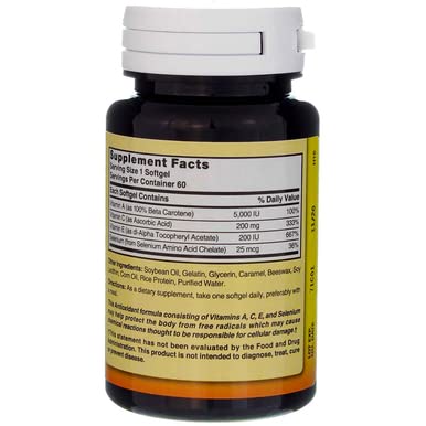 Gluten-free label on Nature's Blend Super Antioxidant Aces 60 Sgels