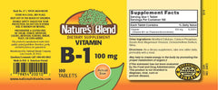 Nature's Blend Vitamin B-1 TB 100 mg bottle - back label