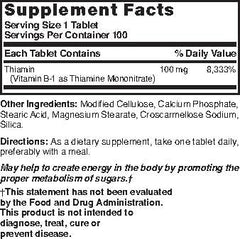 Nature's Blend Vitamin B-1 TB 100 mg bottle - supplement facts label