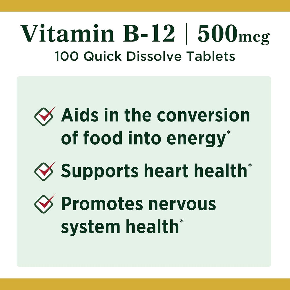 Nature's Bounty Sublingual B-12 500 mcg box and bottle