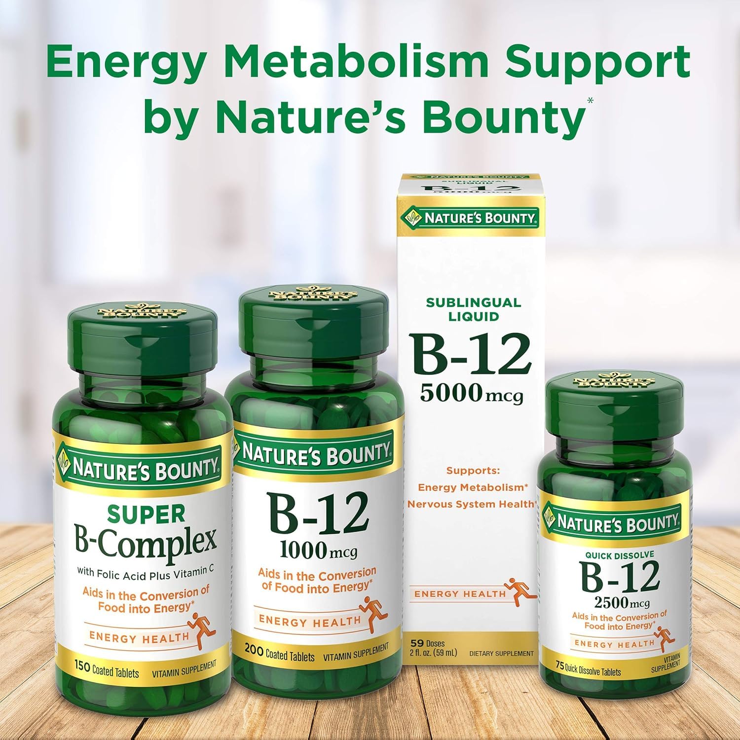 Packaging and supplement facts label for Nature's B-12 500 mcg