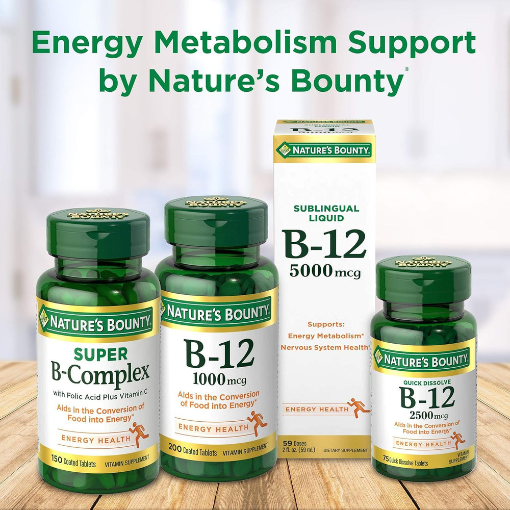 Packaging and supplement facts label for Nature's B-12 500 mcg