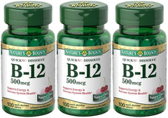 Nature's Bounty B-12 Quick Dissolve Tablets 500 mcg - 3 x 100-count bottles, front label