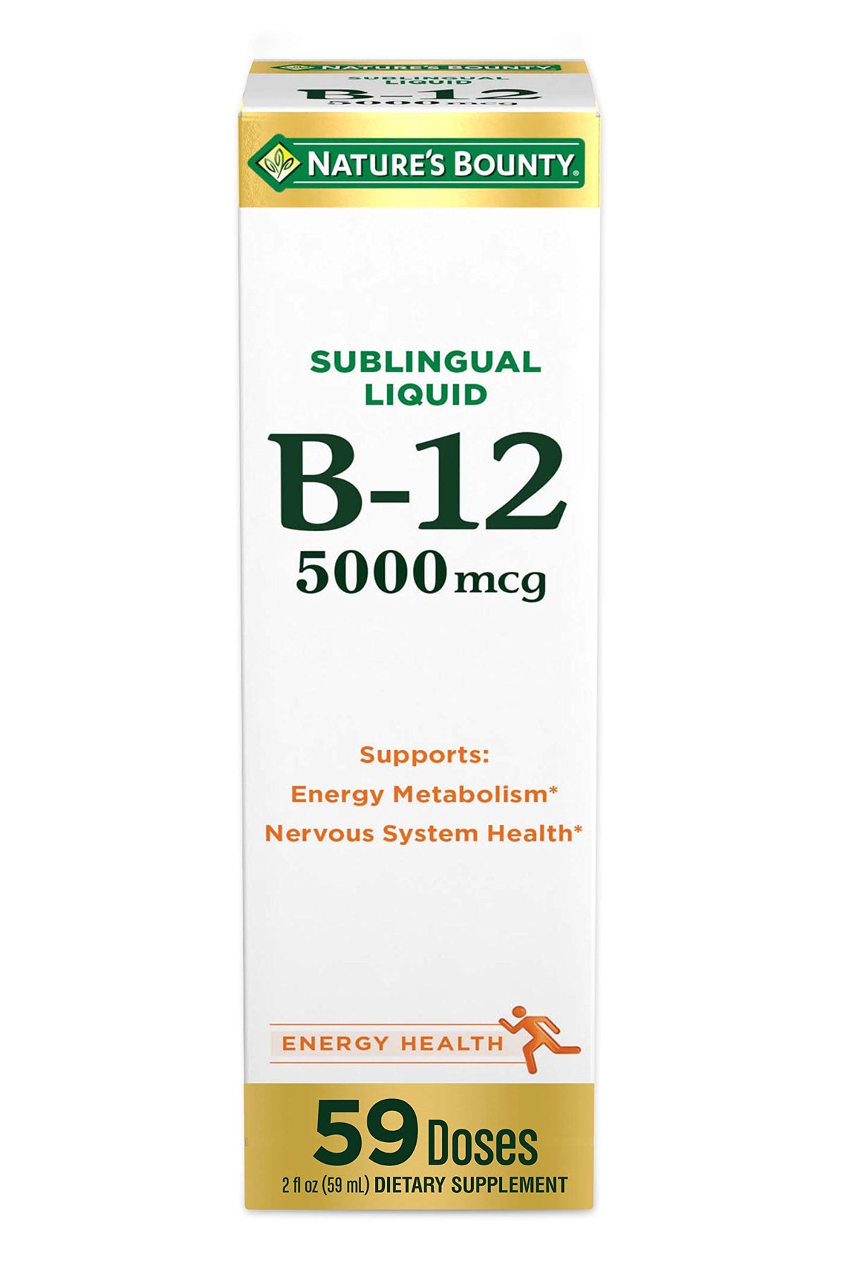 Nature’s Bounty Vitamin B12 5000 mcg Sublingual Liquid bottle with berry flavor