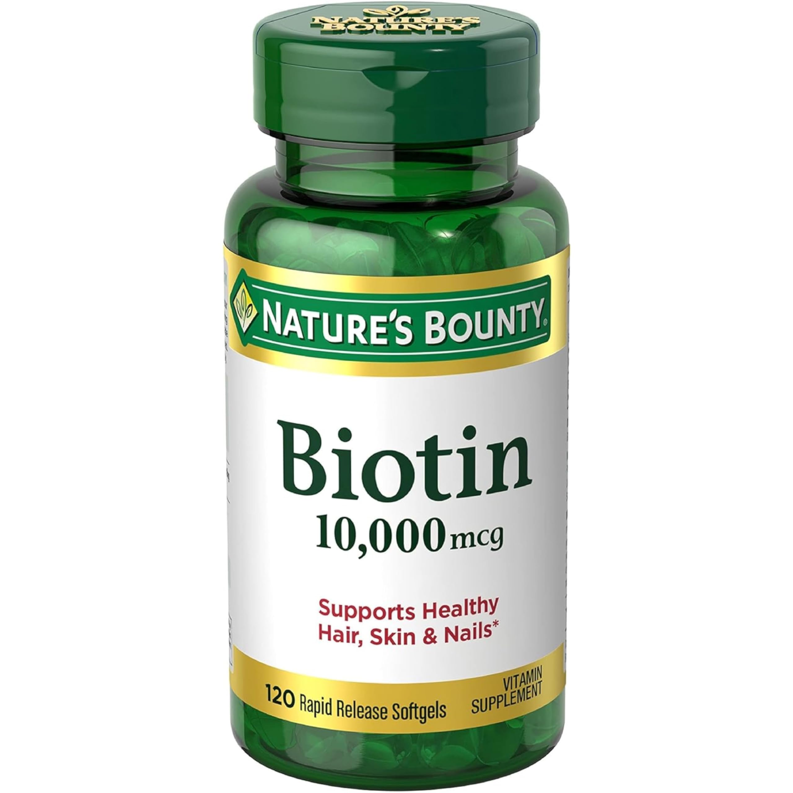 Nature's Bounty Biotin 10,000 mcg Ultra Strength bottle label