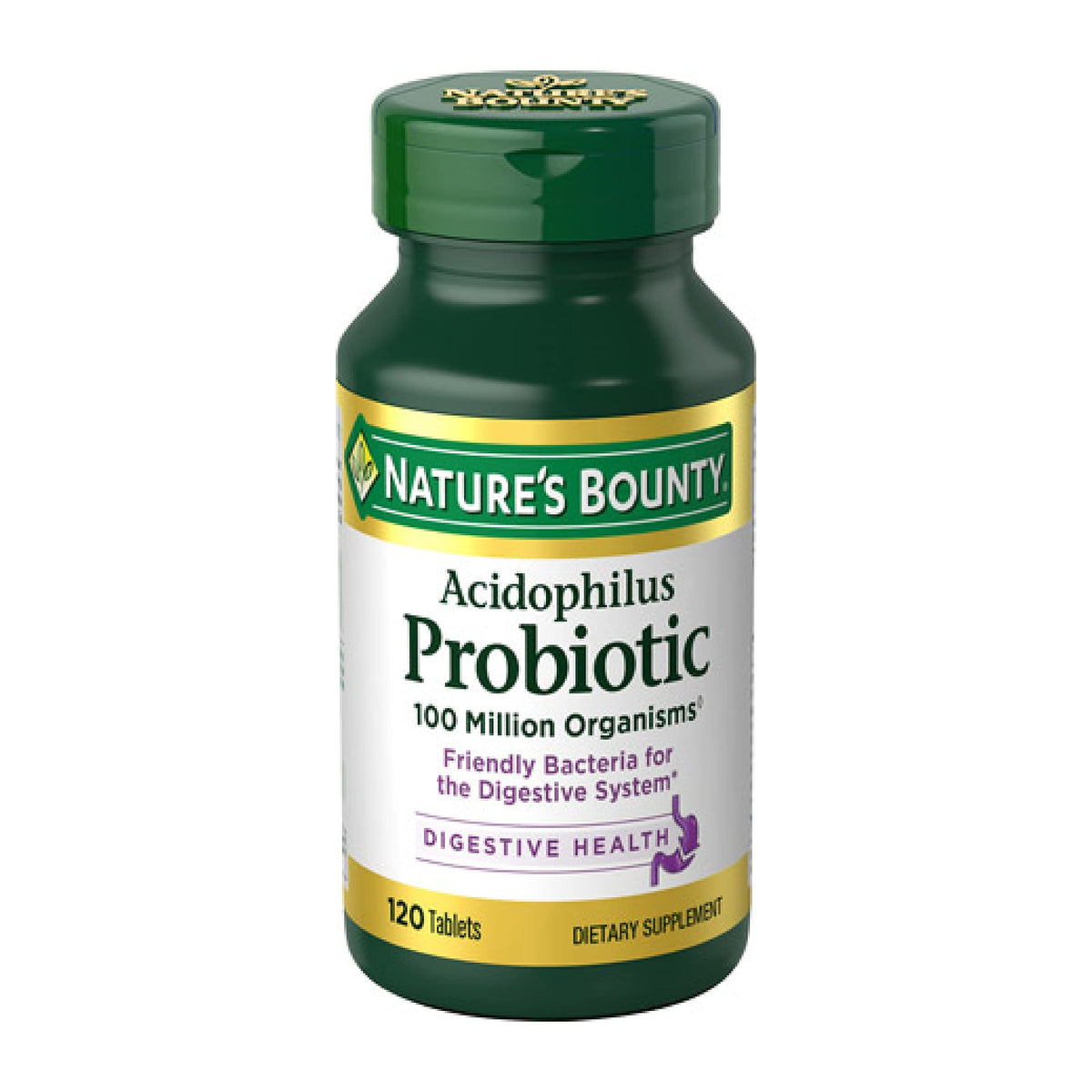 Nature's Bounty Lactobacillus Acidophilus probiotic bottle and tablets