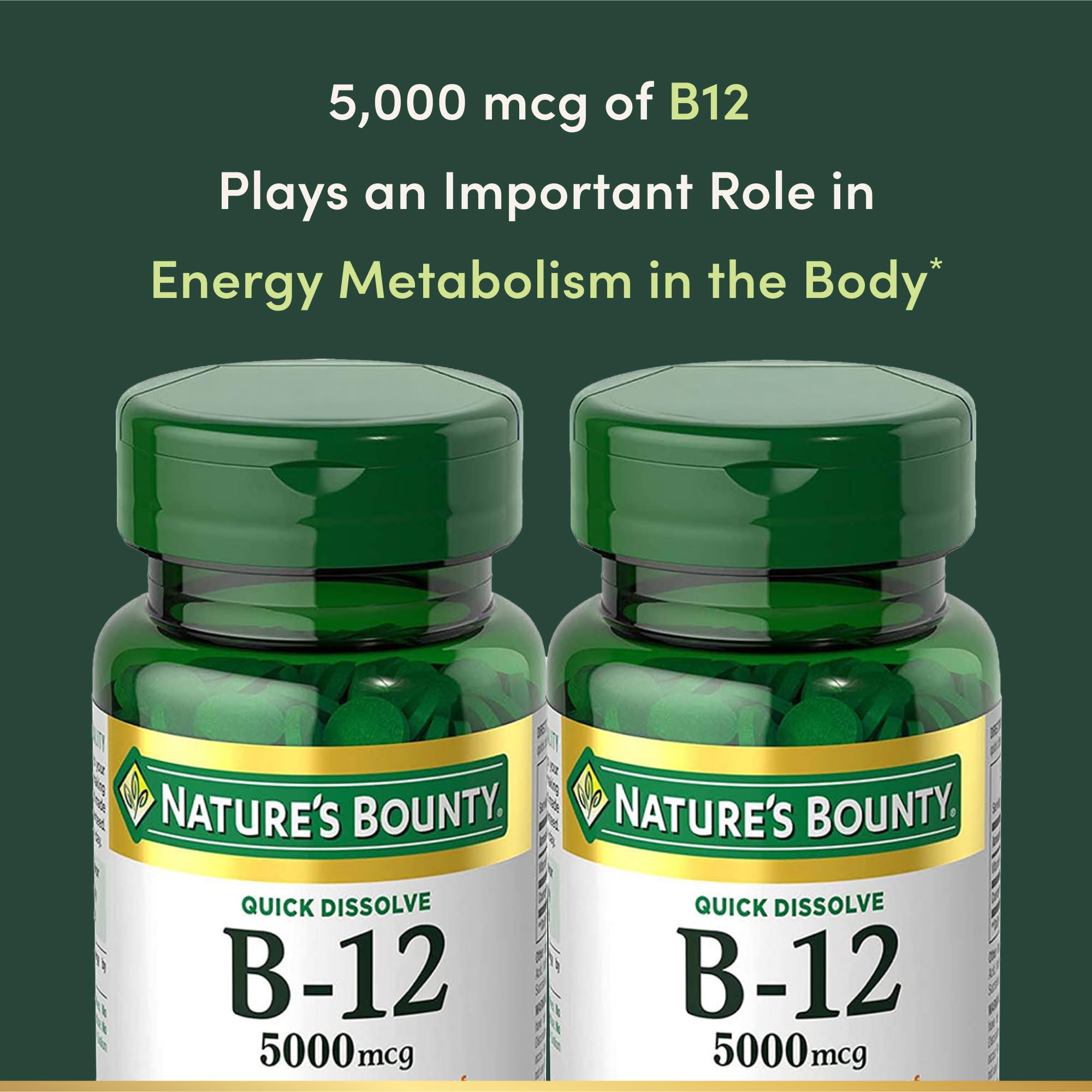 Front bottle packaging of Nature's Bounty Vitamin B12 quick-dissolve