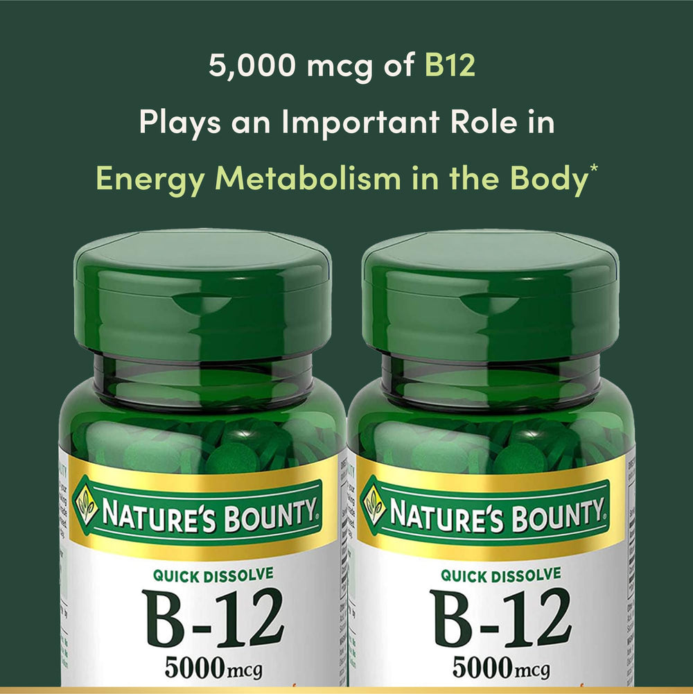 Front bottle packaging of Nature's Bounty Vitamin B12 quick-dissolve