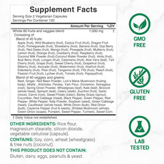 Back label showing nutrition information for Nature’s Fruits & Veggies Supplement