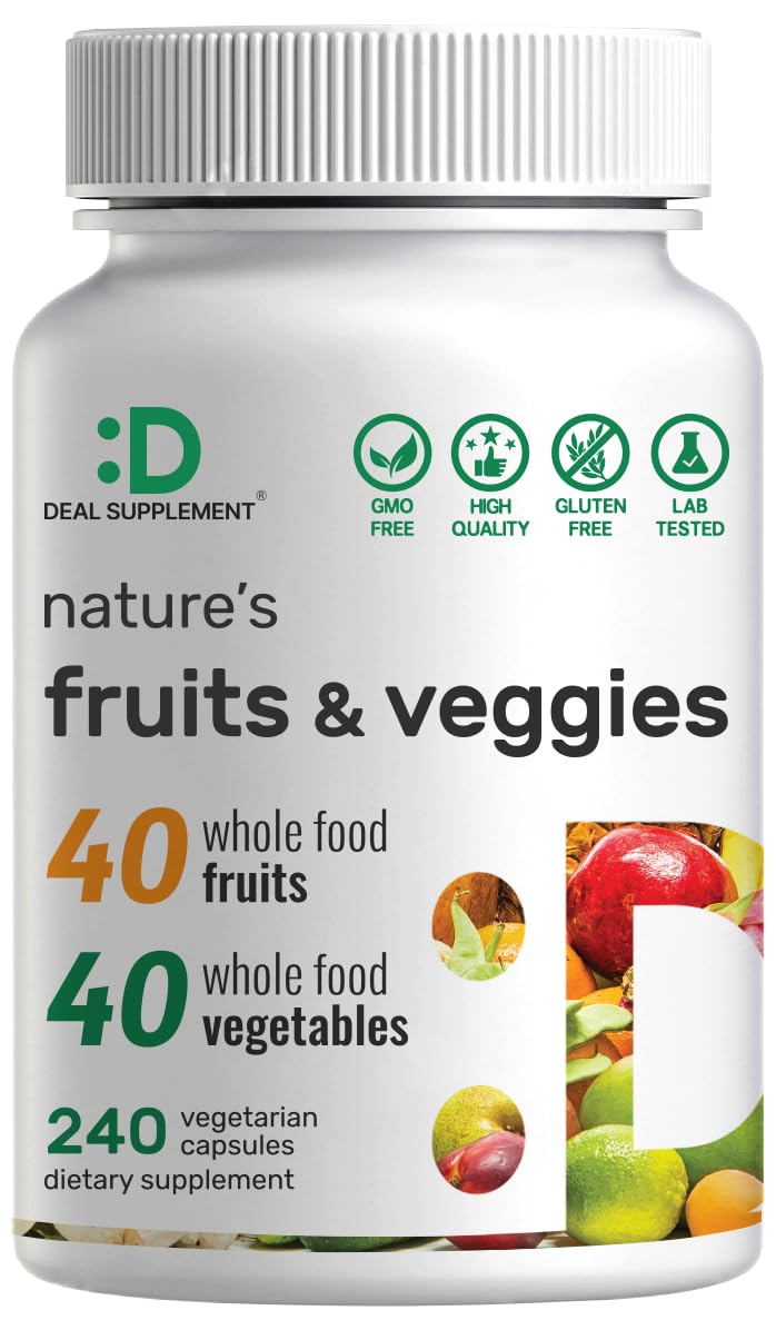 Front view of Nature’s Fruits & Veggies Supplement bottle packaging