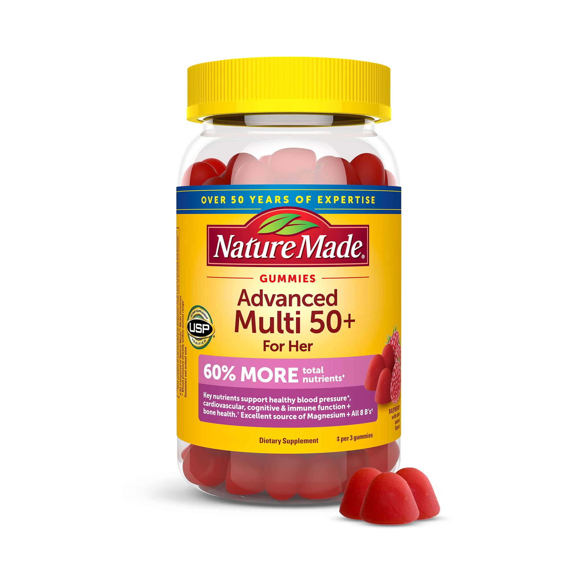 Front view of Nature Made Advanced Multivitamin Gummies 50+ for Her 84-count bottle