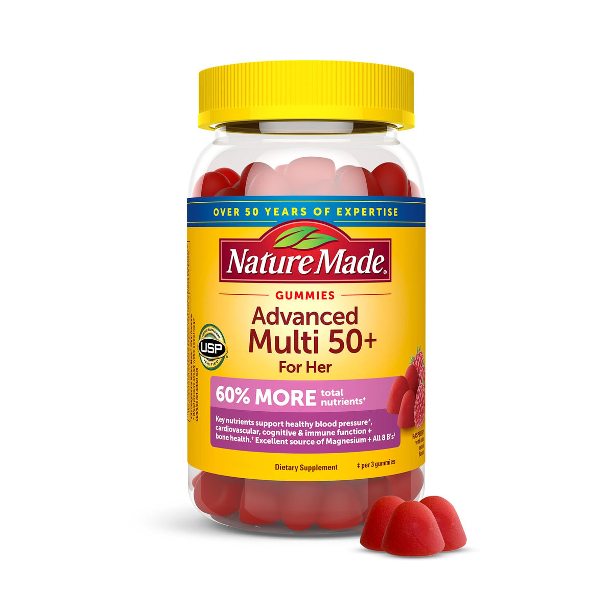 Front view of Nature Made Advanced Multivitamin Gummies 50+ for Her 84-count bottle