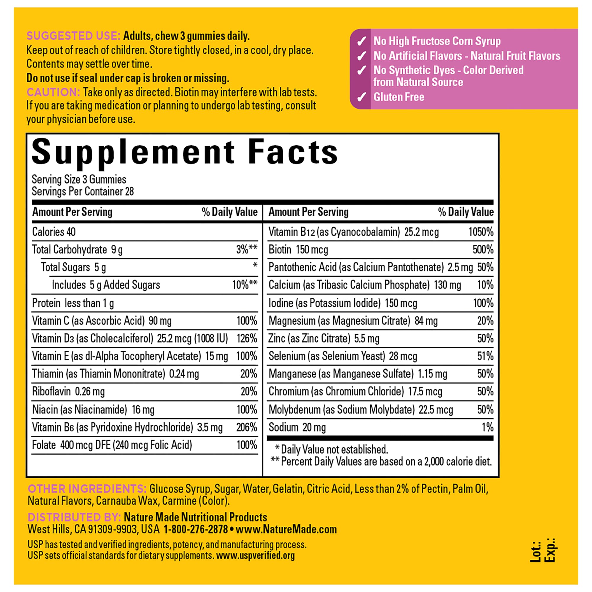 USP Verified logo on Nature Made 50+ for Her gummies