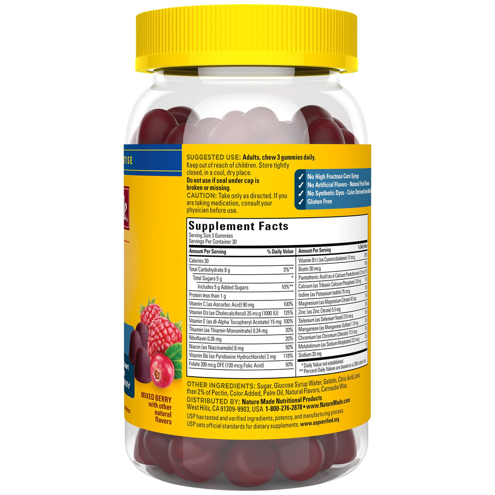 Close-up of Nature Made Advanced Multivitamin Gummies for Him bottle
