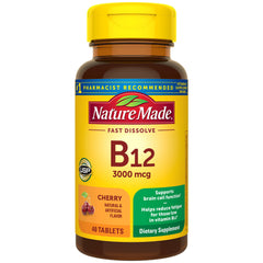 Bottle of Nature Made Vitamin B12 3000 mcg fast dissolve tablets showing label