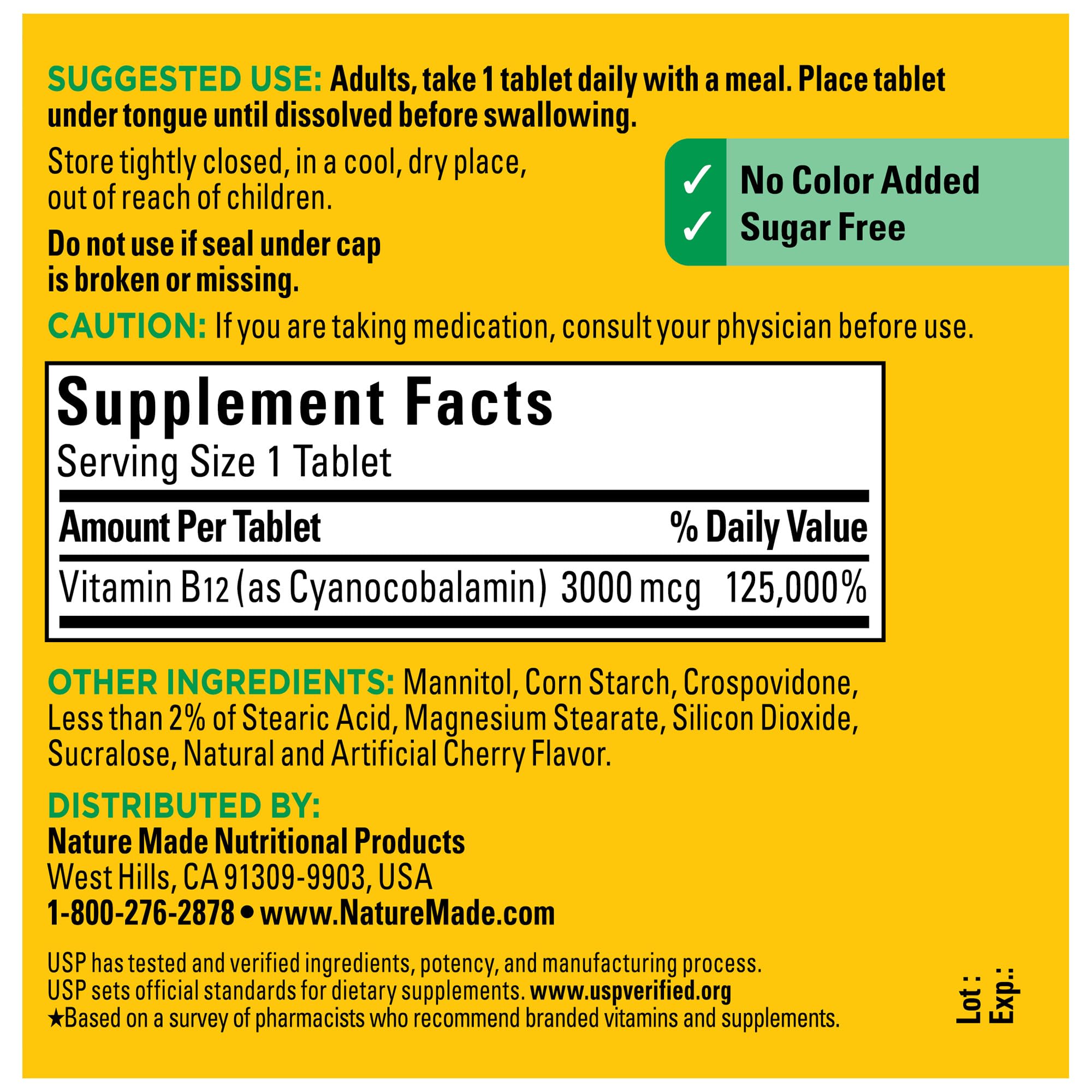 USP verified Nature Made B12 3000 mcg bottle