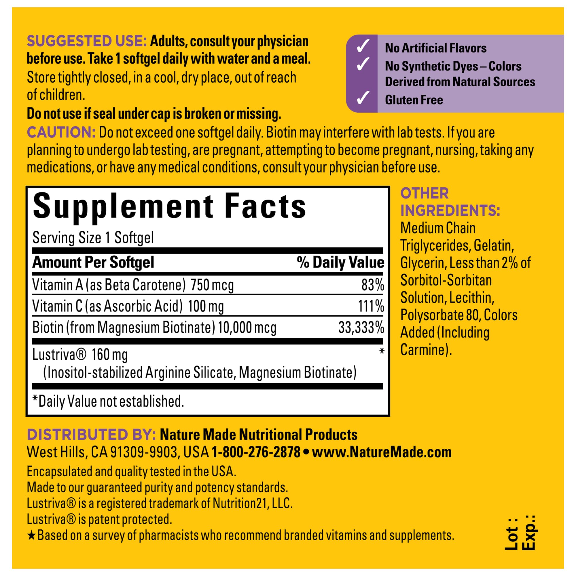 Biotin 10000 mcg softgels derived from Magnesium Biotinate