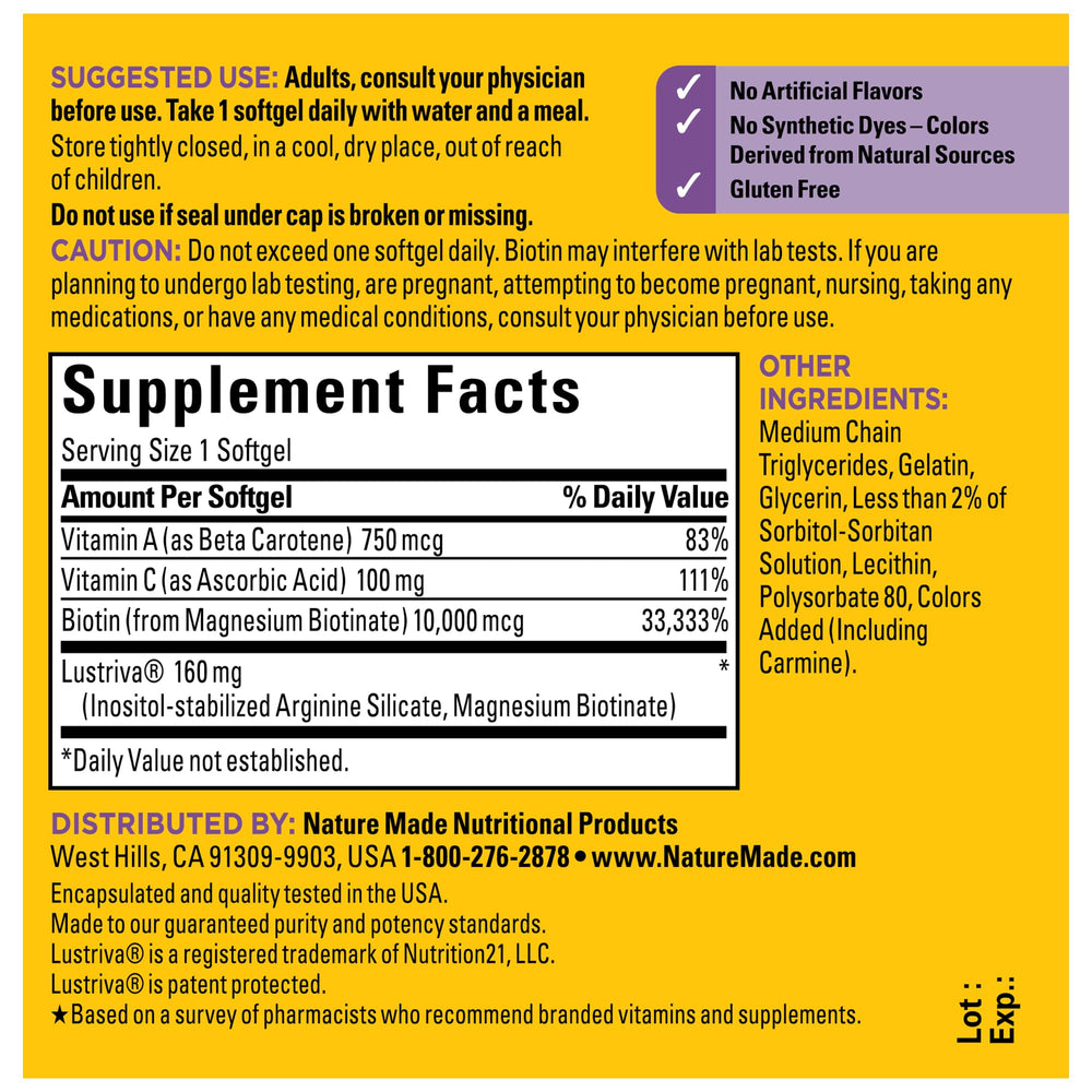 Biotin 10000 mcg softgels derived from Magnesium Biotinate