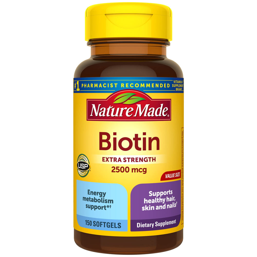 Nature Made Biotin 2500 mcg softgel bottle – 150 count