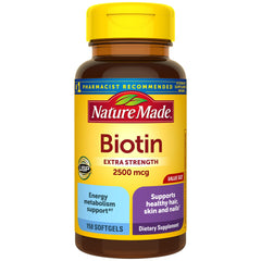 Nature Made Biotin 2500 mcg softgel bottle – 150 count