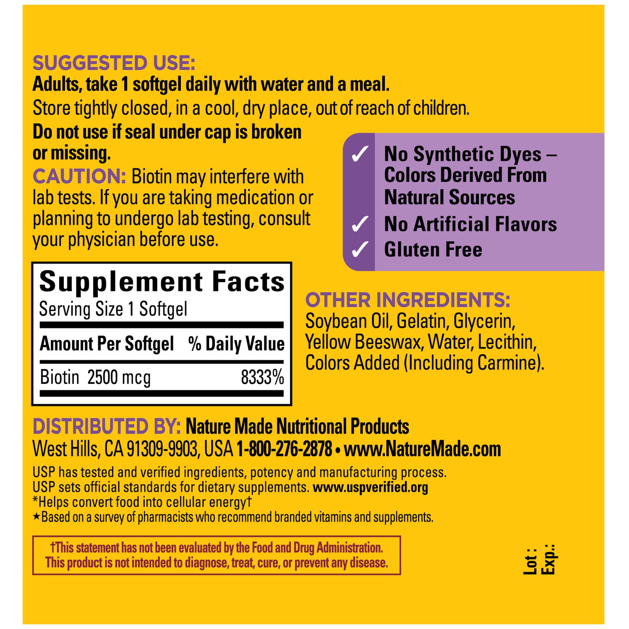 USP verified Biotin 2500 mcg supplement