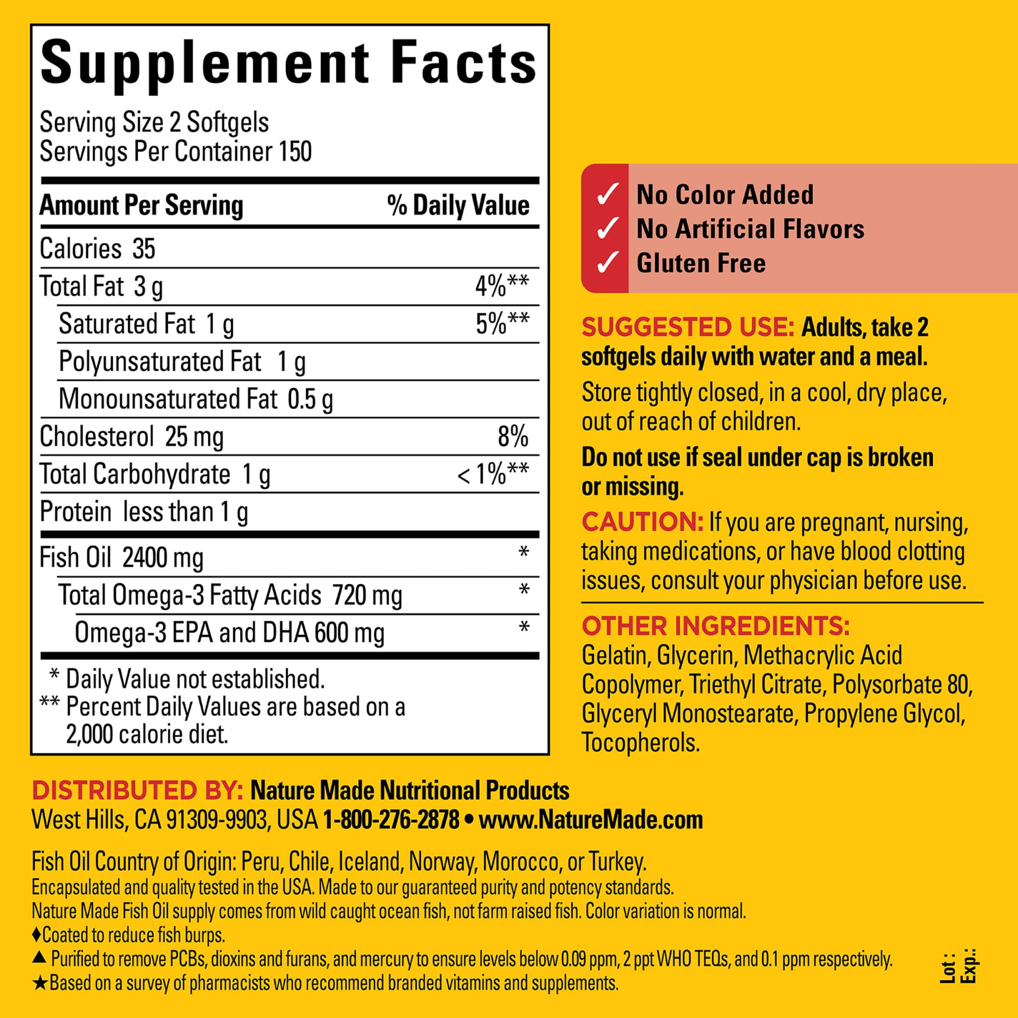 Gluten-free Nature Made Burp Less Fish Oil softgels