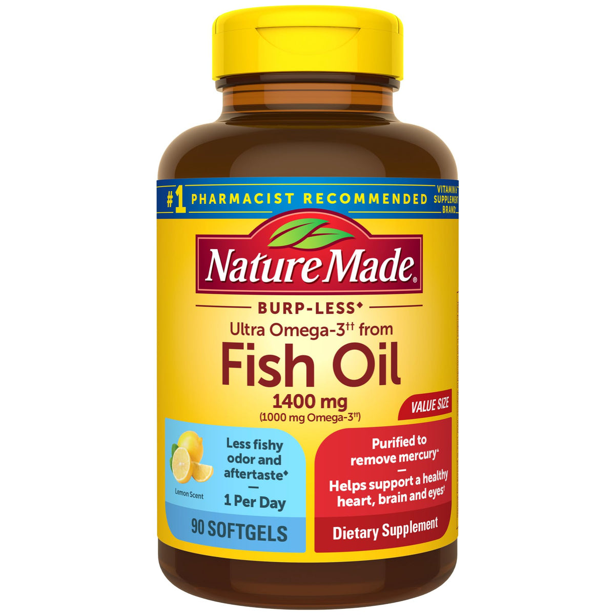 Nature Made Burp Less Ultra Omega-3 Fish Oil 1400 mg softgels bottle, 90-count