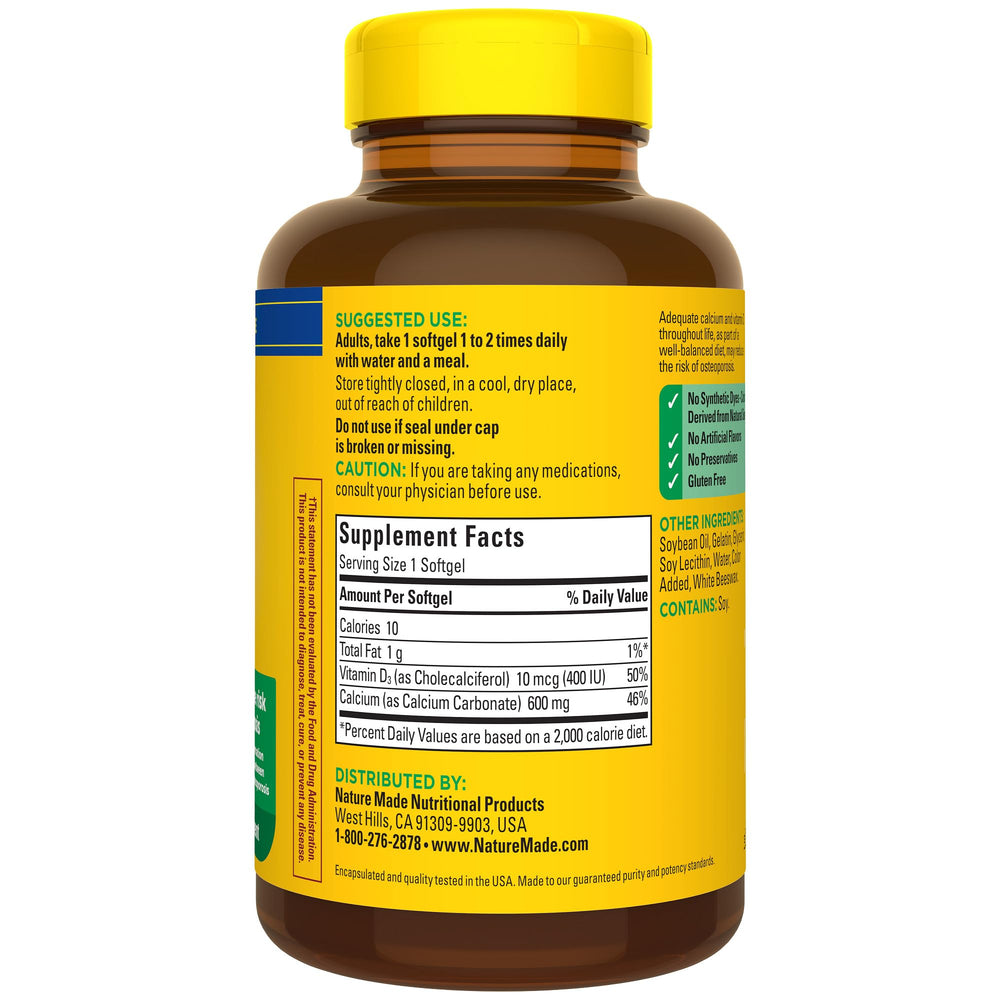 Product packaging for Nature Made Calcium 600 mg with Vitamin D3