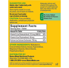 Bottle label highlighting 750 mg calcium, D3 and K