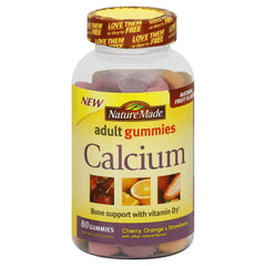 Nature Made Calcium Adult Gummies bottle and label, 80 count, Pack of 3
