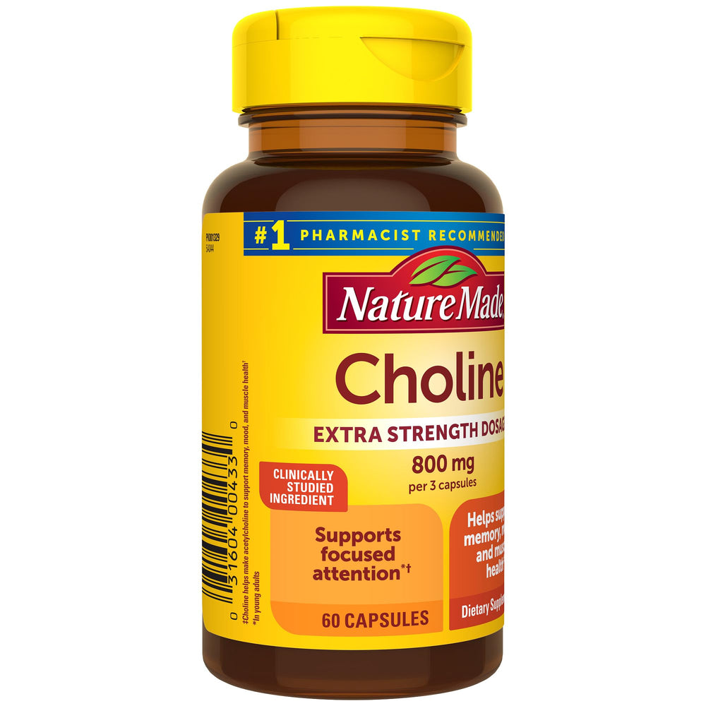 Nutrition label for Nature Made Choline 800 mg