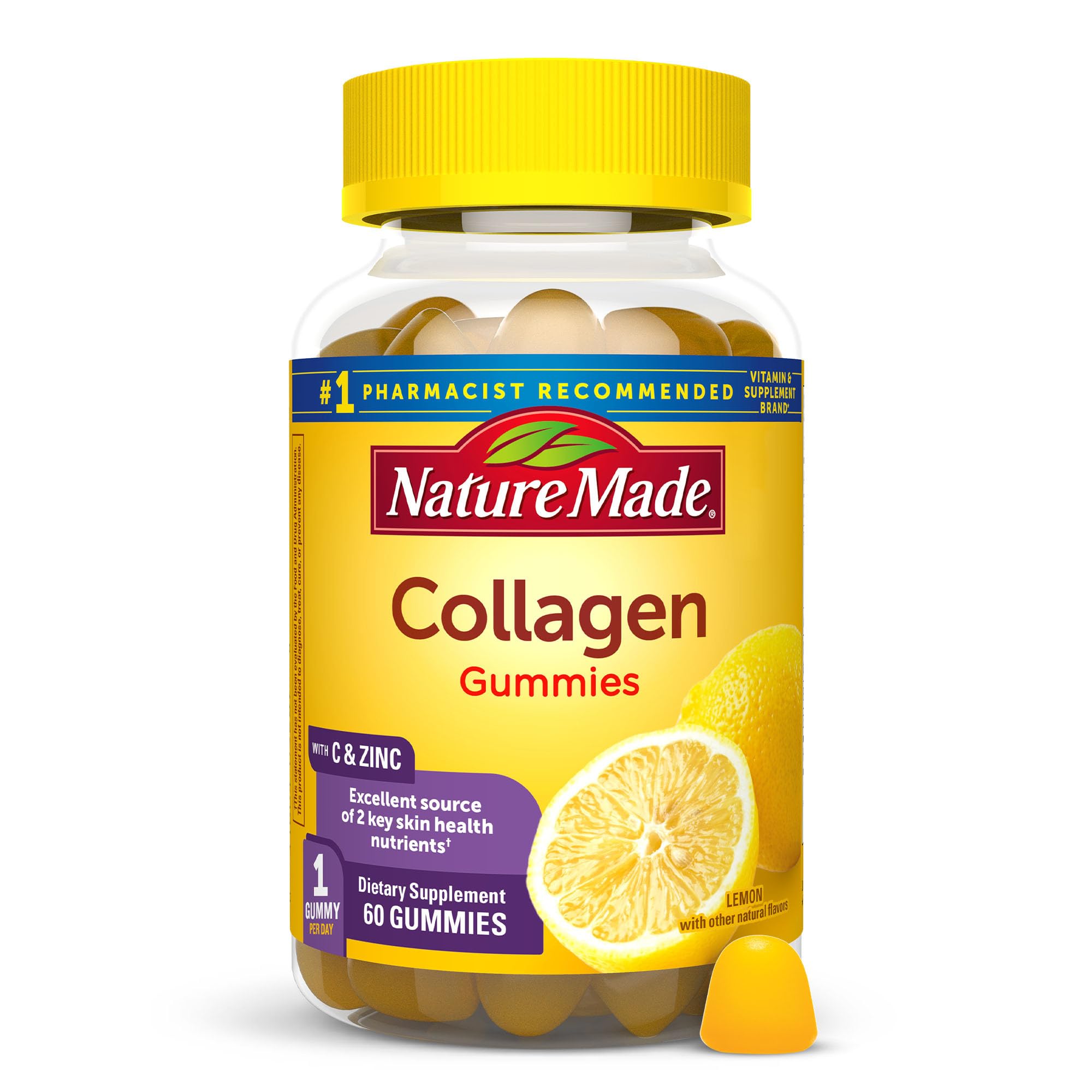 Lemon-flavored Nature Made Collagen Gummies bottle, 60-count for 60-day supply