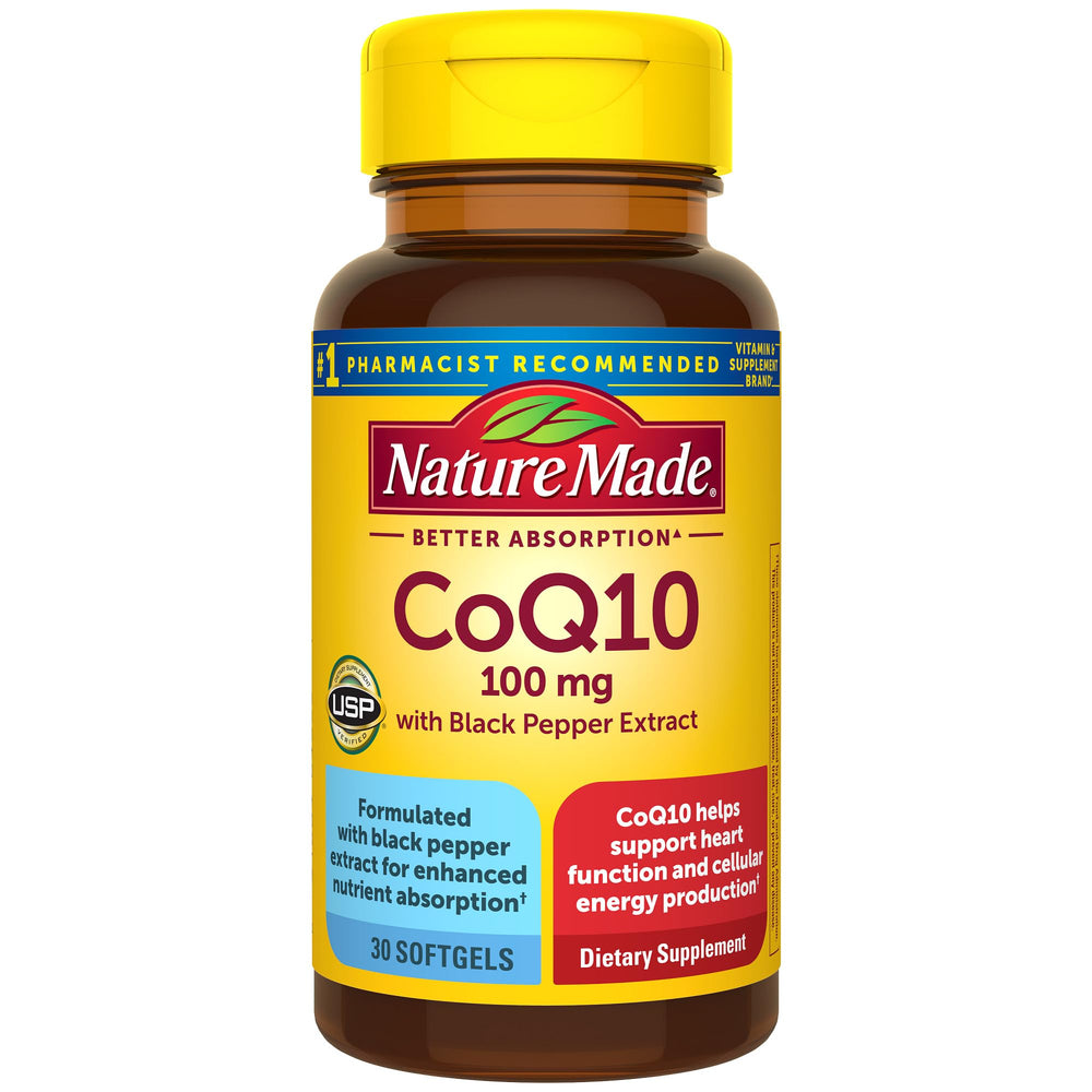 Nature Made CoQ10 100 mg with Black Pepper Softgels bottle – front view