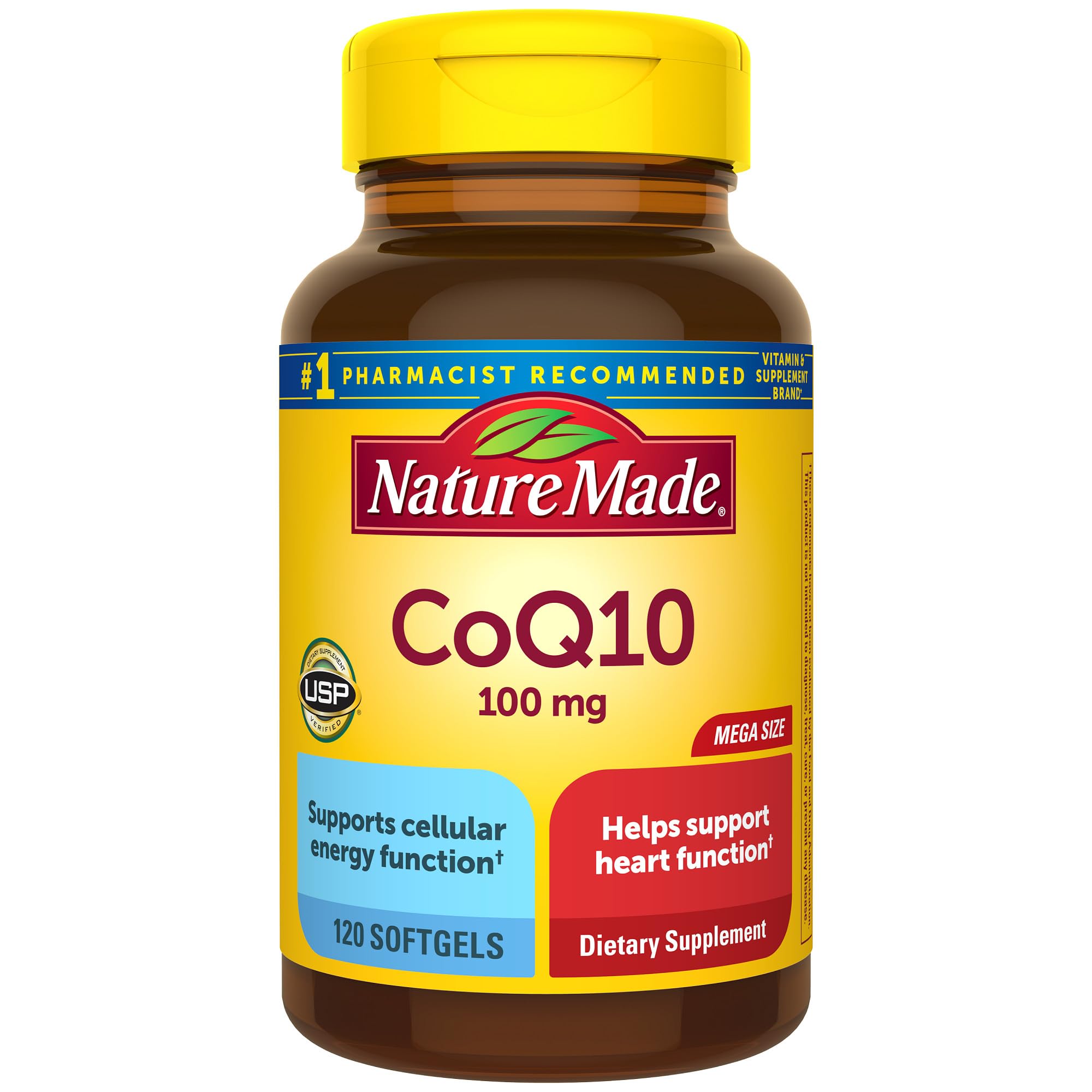 Nature Made CoQ10 100 mg softgels bottle front view (120-count)