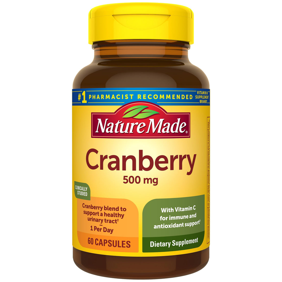 Nature Made Cranberry 500mg Vitamin C bottle label