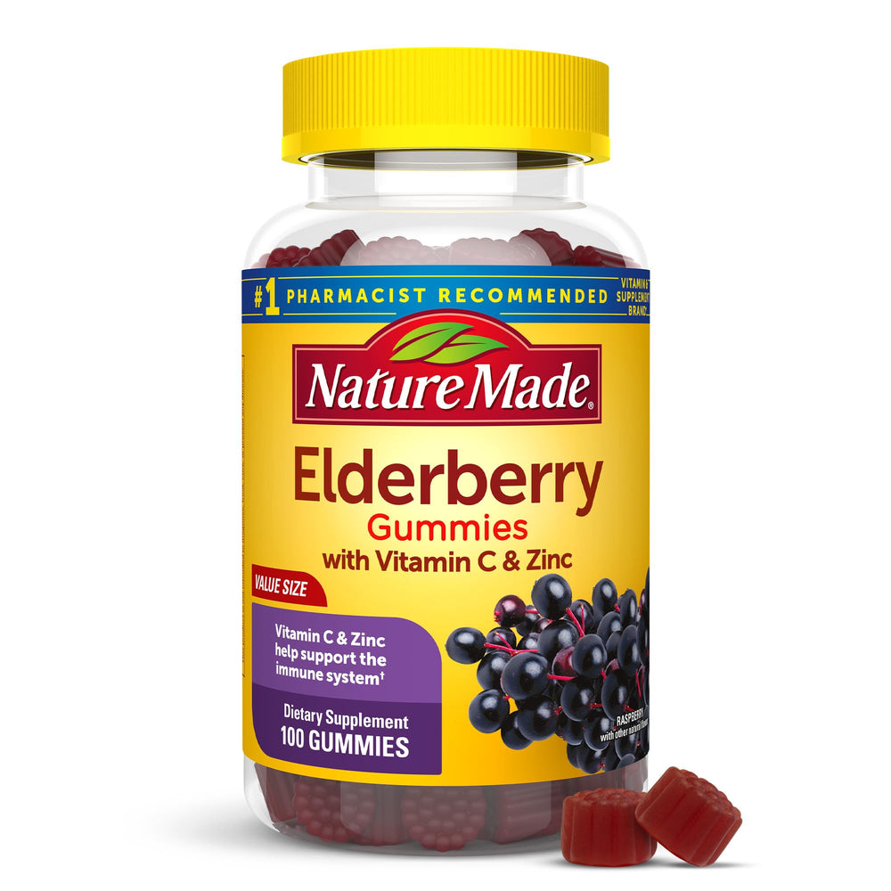 Front view of Nature Made Elderberry with Vitamin C and Zinc Gummies bottle