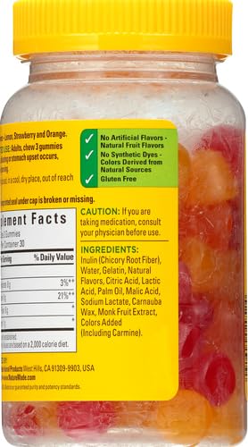 Assorted gummy flavors including strawberry, lemon, and orange
