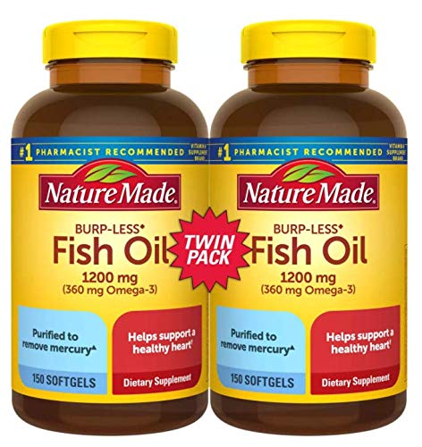 Nature Made Fish Oil Burp-Less 1200mg 360mg Omega-3 150ct bottle front