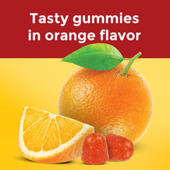 Gummies in natural orange, lemon, and strawberry banana flavors